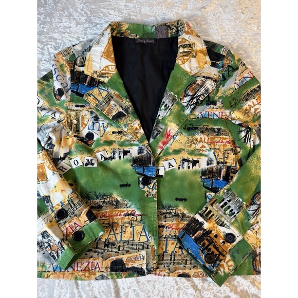 Trudi A Postcards Jackets & Blazers - Trudi A Postcards Italy Print Blazer Jacket Womens L‎ Art To Wear Roma Venezia